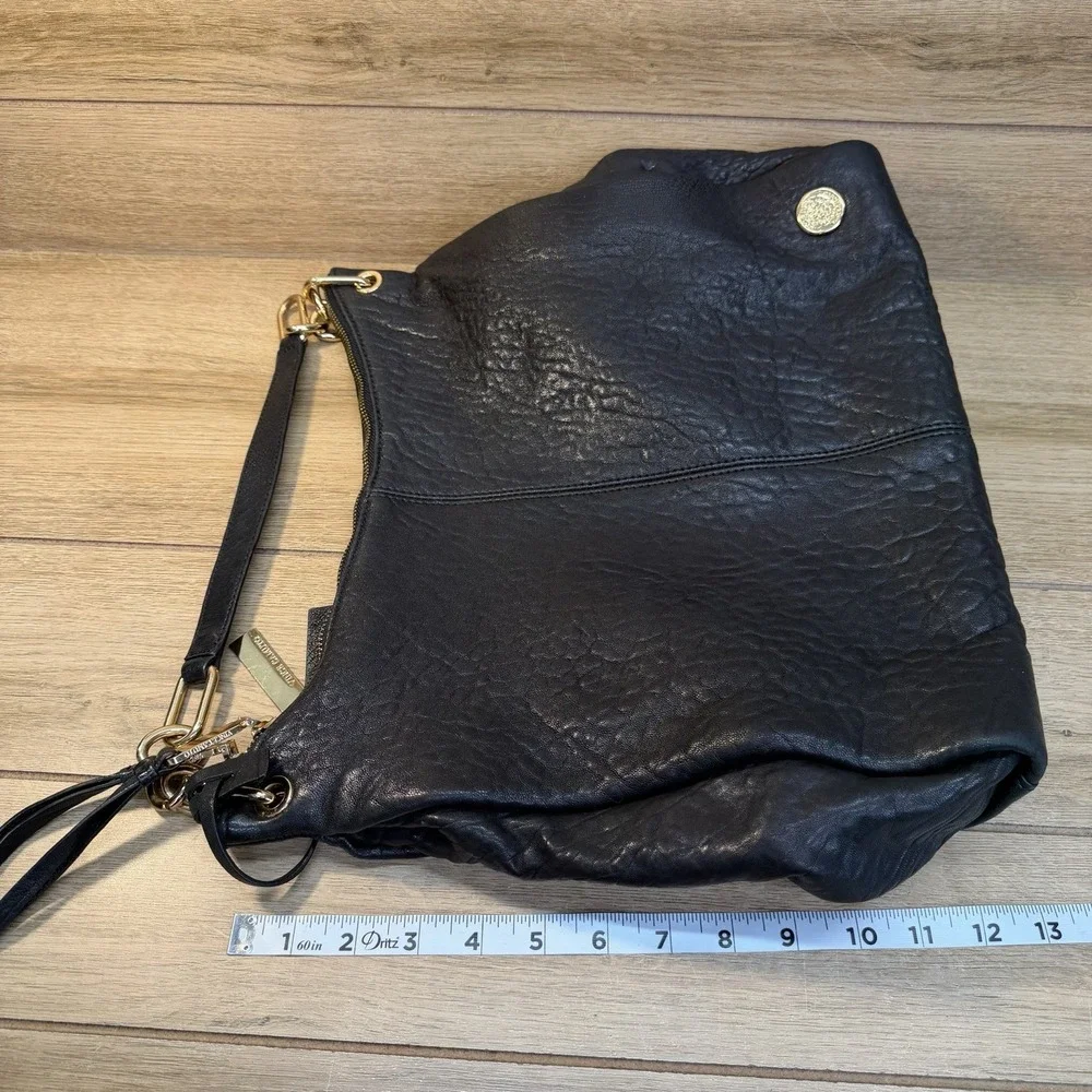 Vince Camuto Black Leather Hobo Bag Slouchy Shoulder Handbag Tumbled Crinkle